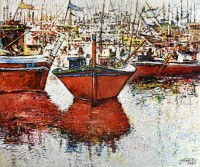 Chitra Pritam, Fisherman's Respite, 30 x 36 Inch, Oil on Canvas, Seascape Painting, AC-CP-299